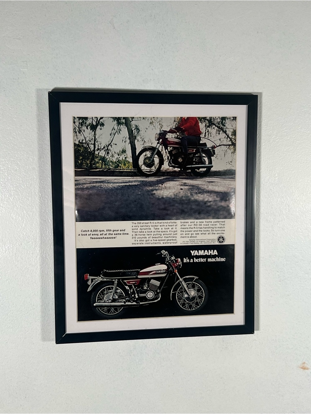 Vintage Yamaha Motorcycle Advertisement Framed Art Ad Home Decor
